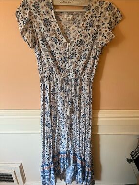 Japna Nordstrom Willow Blue Floral V-Neck Maxi Dress flowy chic Anthropologie M
